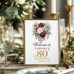 Marsala blush floral 80th birthday 8x10 welcome  poster