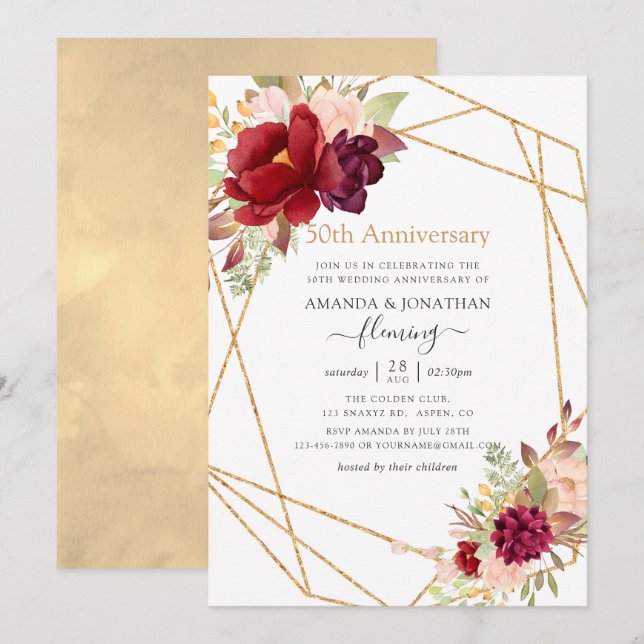Marsala & Blush Geometric 50th Wedding Anniversary Invitation (Front/Back)