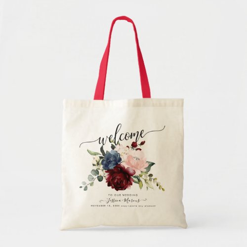 Marsala Blush Peonies Dusty Blue Watercolor Tote Bag