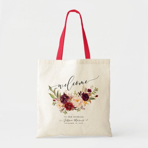 Marsala Blush Peonies Watercolor Flowers Welcome Tote Bag