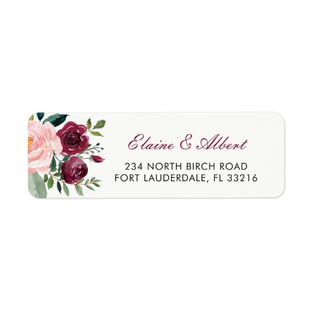 Marsala Blush Pink Botanical Flowers Label (Front)