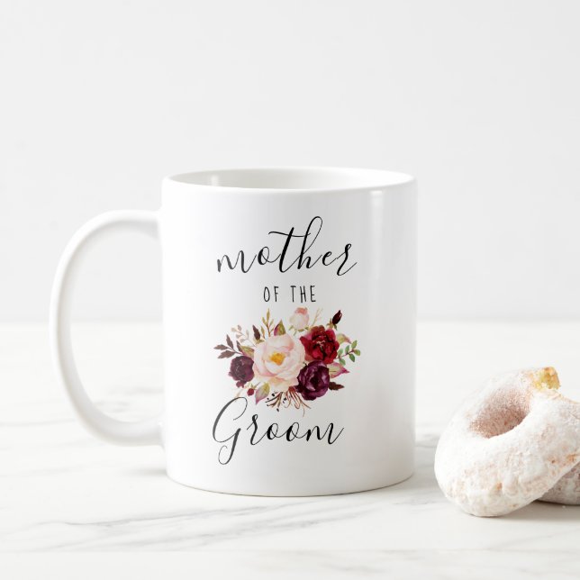 Marsala Blush Pink Floral Mother of the Groom Gift Coffee Mug (With Donut)
