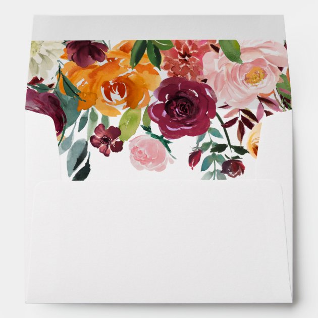 Marsala Blush Pink Flowers For 5x7 Invitation Envelope