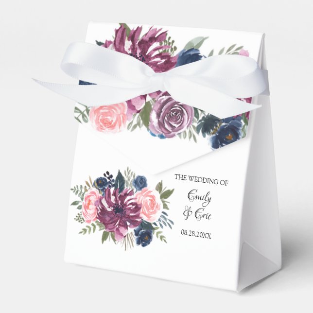 Marsala Blush Pink Navy Blue Wedding Favor Box (Front Side)