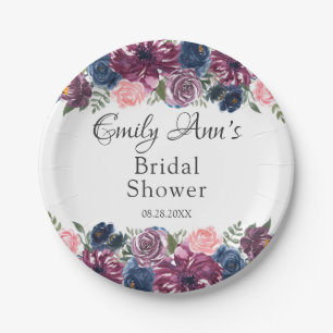 Marsala Blush Pink Navy Peony Bridal Shower Paper Plates