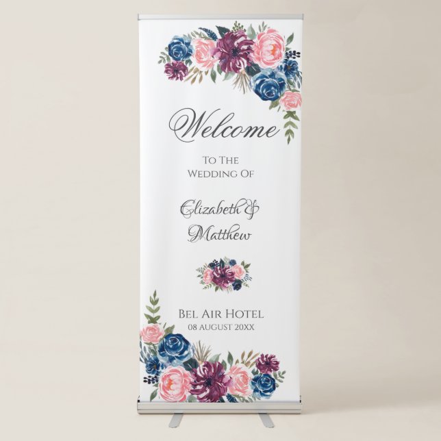 Marsala Blush Pink Navy Peony Wedding Sign (Front)