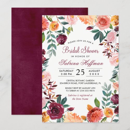 Marsala Blush Pink Watercolor Flower Bridal Shower Card