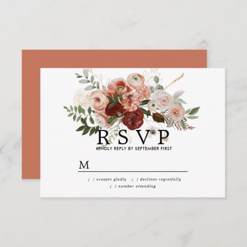 Marsala Blush Terracotta Floral Wedding RSVP Card