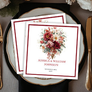 Marsala Bohemian Fall Floral Eucalyptus Wedding Napkins