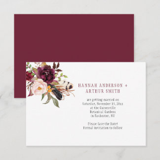 Marsala Boho Florals Save the Date Invitation