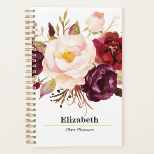 Marsala Boho Gold Bouquet Yearly Monthly Weekly Planner