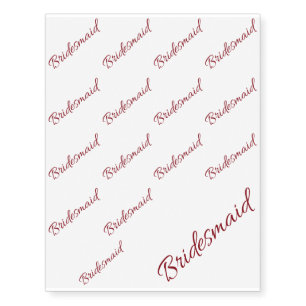 Marsala Bridesmaid Classic Script Temporary Tattoos