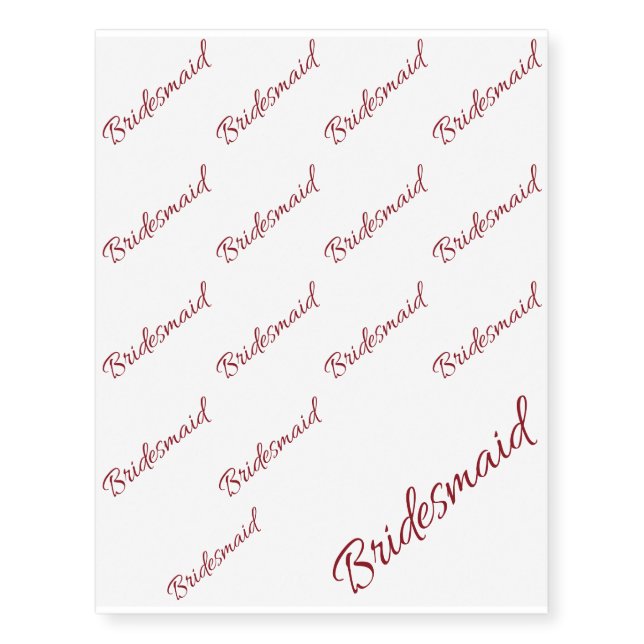 Marsala Bridesmaid Classic Script Temporary Tattoos (Front)