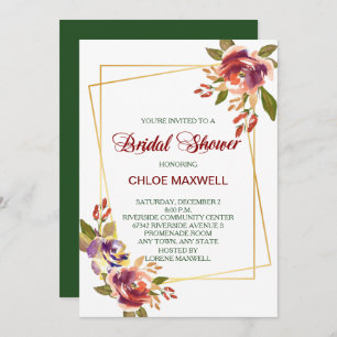 Marsala Bronze Roses Bridal Shower Invitation