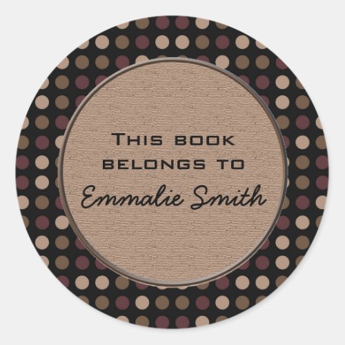 Marsala Brown Black Polka Dot Book Name Sticker