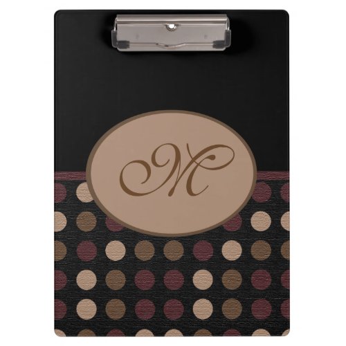 Marsala Brown Black Polka Dot Monogram Clipboard