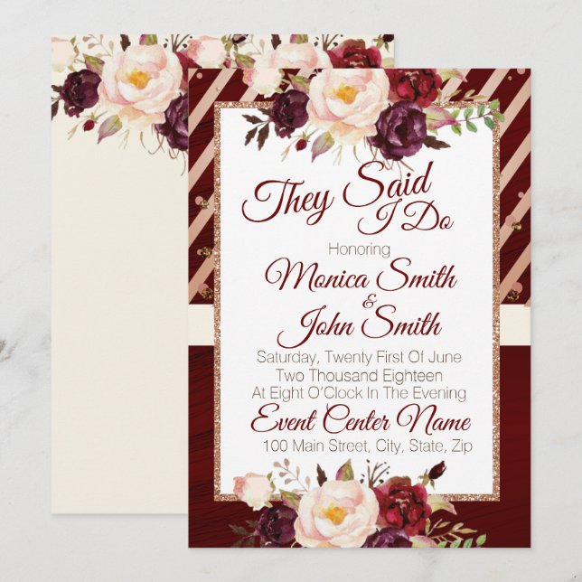 Marsala Burgandy Floral Wedding Announcement (Front/Back)