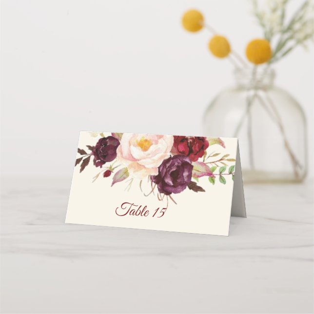 Marsala Burgandy Watercolor Table Number Card (Front)