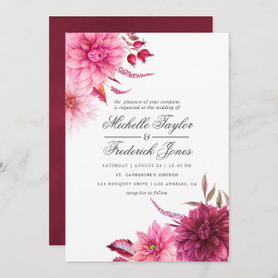 Marsala - Burgundy and Blush Autumn Fall Wedding Invitation