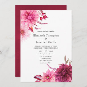 Marsala - Burgundy and Pink Autumn Fall Wedding Invitation