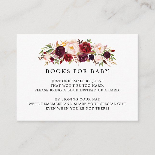 Marsala Burgundy Baby Shower Book Request Insert (Front)