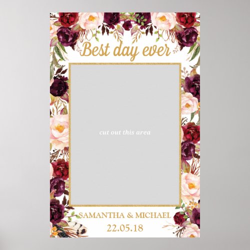 Marsala burgundy blush floral wedding photo prop poster