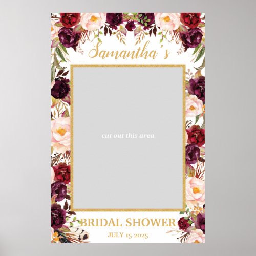 Marsala Burgundy Blush Pink Floral Photo Prop Poster