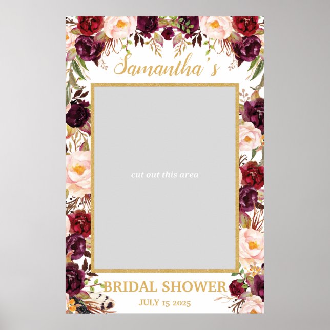 Marsala Burgundy Blush Pink Floral Photo Prop Poster (Front)