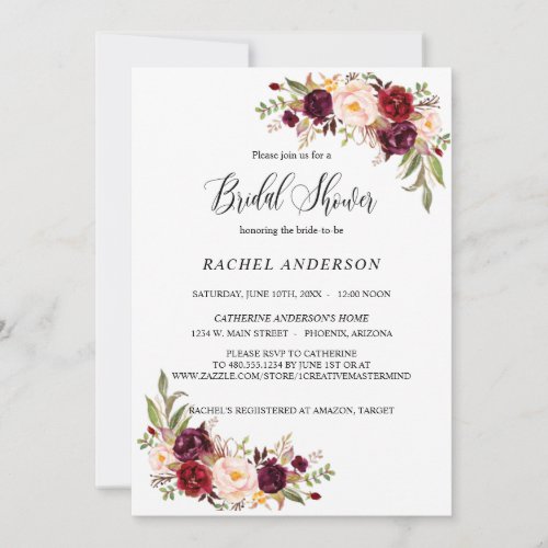 Marsala Burgundy Boho Bridal Shower Party Photo Invitation