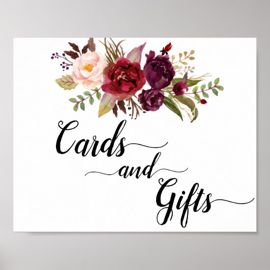 Marsala Burgundy Boho Roses Cards & Gifts Sign