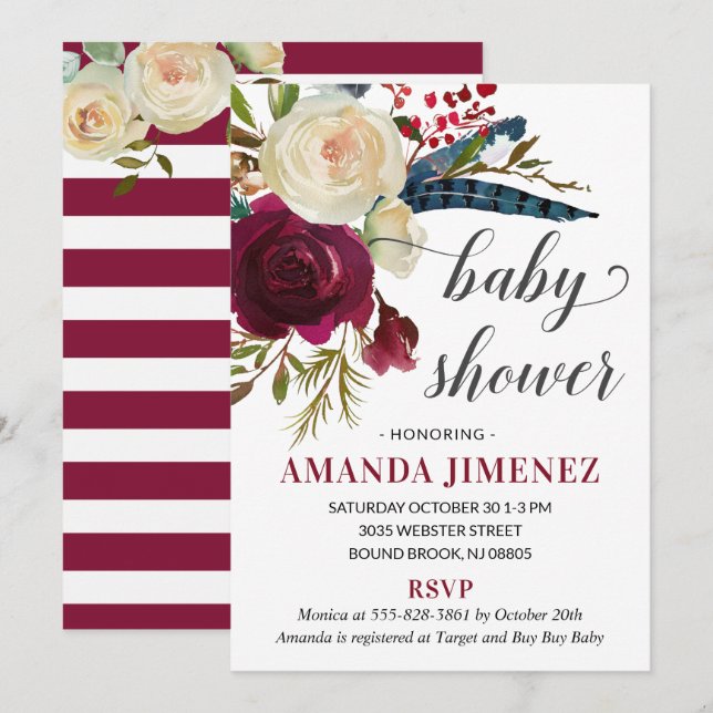 Marsala Burgundy Fall Baby Shower Gender Neutral Invitation (Front/Back)