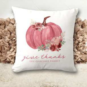 Marsala Burgundy Fall Boho Pumpkins Name Throw Pillow