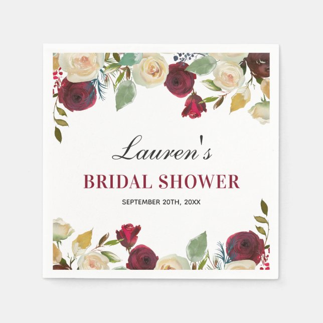 Marsala Burgundy Fall Bridal Shower Table Paper Napkins (Front)