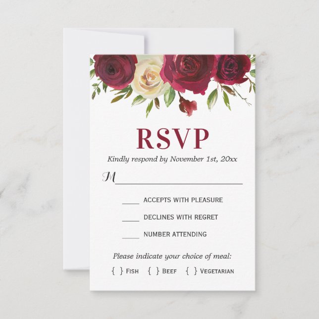 Marsala Burgundy Fall Winter Wedding Enclosure RSVP Card (Front)