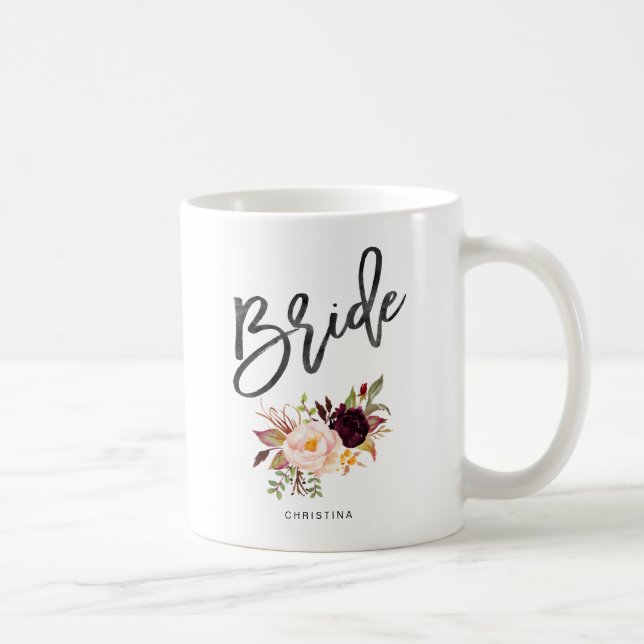 Marsala burgundy Floral bride Coffee Mug (Right)