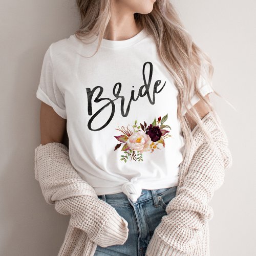 Marsala burgundy Floral bride T_Shirt