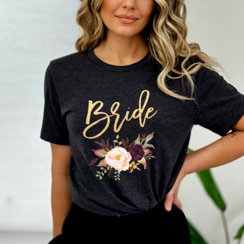 Marsala burgundy Floral bride T_Shirt