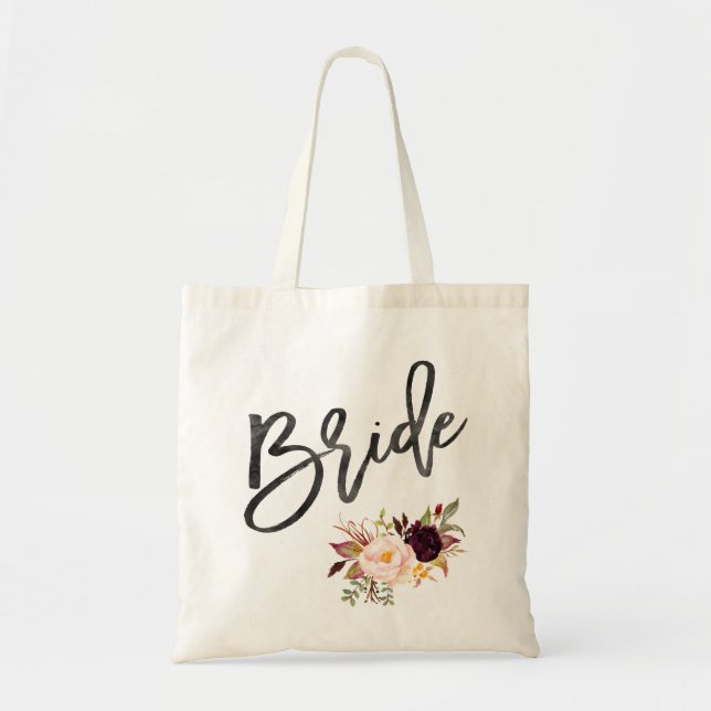 Marsala burgundy Floral bride Tote Bag (Front)