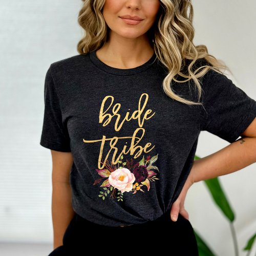 Marsala burgundy Floral bride tribe T_Shirt