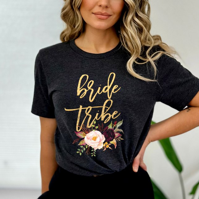 Marsala burgundy Floral bride tribe T-Shirt (Creator Uploaded)