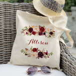 Marsala burgundy floral Bridesmaid Personalized Tote Bag<br><div class="desc">Check out over 200 popular styles of wedding tote bags from the "Wedding Tote Bags" collection of our shop! Click “Edit Design” will allow you to customize further. You can change the font size, font color and more! wedding tote bags, tote bags wedding, floral tote bags, rustic floral, rustic tote...</div>