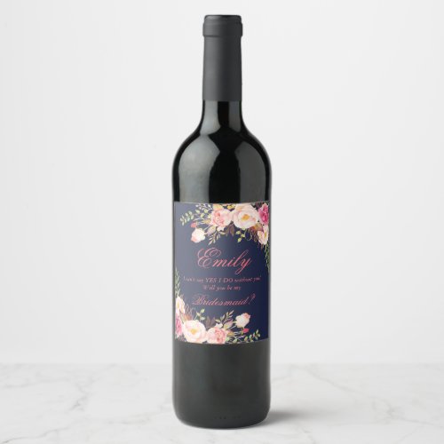 Marsala Burgundy Floral Bridesmaid Proposal_3 Wine Label
