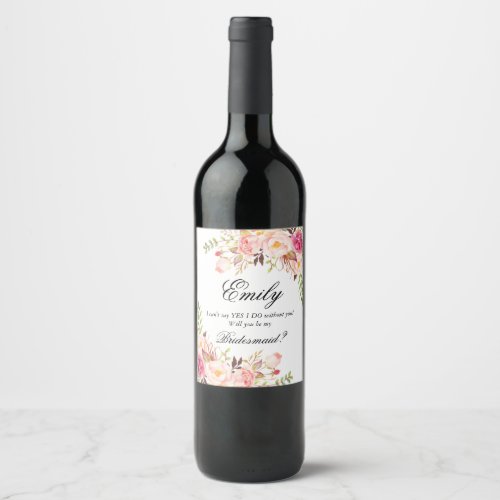 Marsala Burgundy Floral Bridesmaid Proposal Wine Label