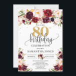 Marsala burgundy floral gold glitter 80th birthday invitation<br><div class="desc">For a truly elegant and sophisticated 50th birthday celebration, consider a marsala and burgundy floral design with touches of gold glitter. This combination exudes a sense of luxury and celebration, making it perfect for a milestone event like a 50th birthday. The deep red hues of marsala and burgundy bring a...</div>