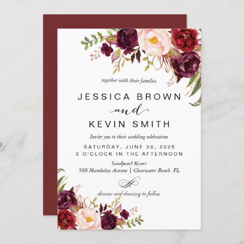 Marsala burgundy floral invitation