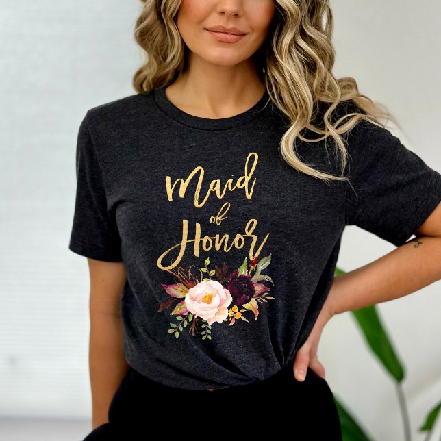 Marsala burgundy Floral Maid of honor T-Shirt (Creator Uploaded)