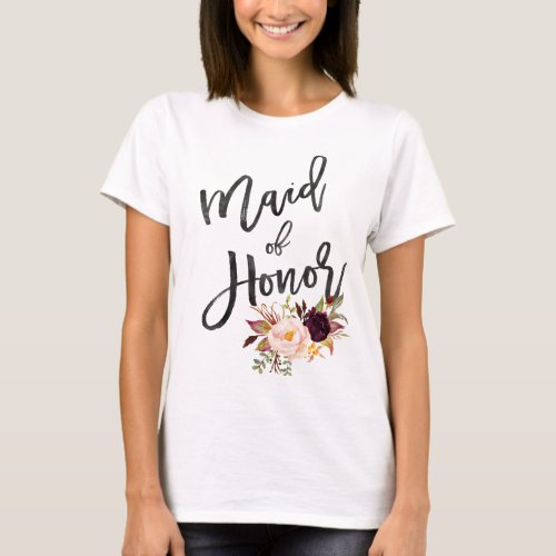 Marsala burgundy Floral maid of honor T_Shirt