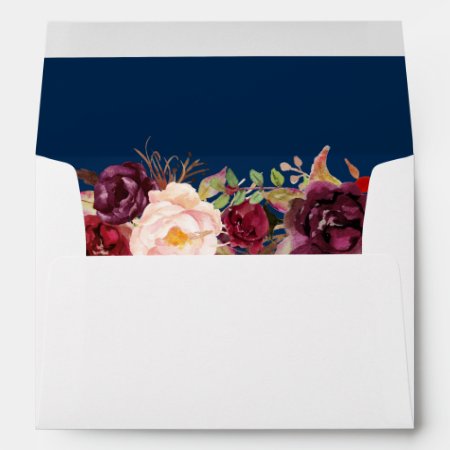 Marsala Burgundy Floral Navy Blue & Return Address Envelope