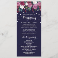 Marsala & Burgundy Floral on Navy Wedding Program