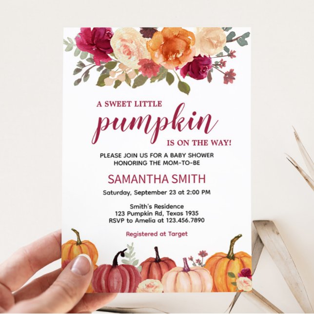 Marsala Burgundy Floral Pumpkin Baby Shower Invitation (Marsala Floral Pumpkin Baby Shower Invitation)